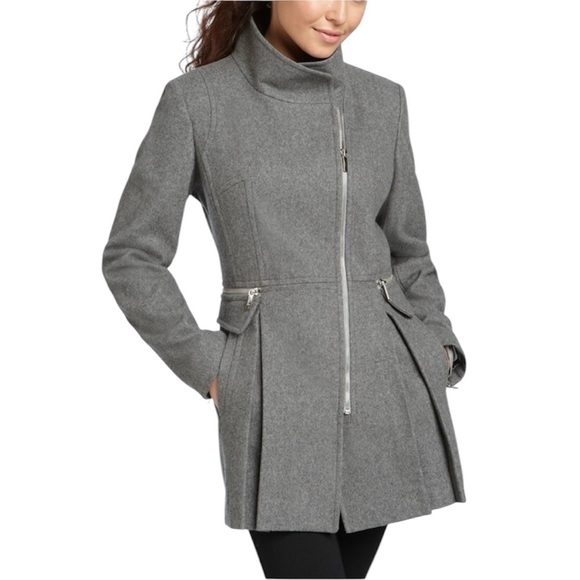 Laundry Shelli Segal Gray Wool Jacket Pleated Pea Coat Women's